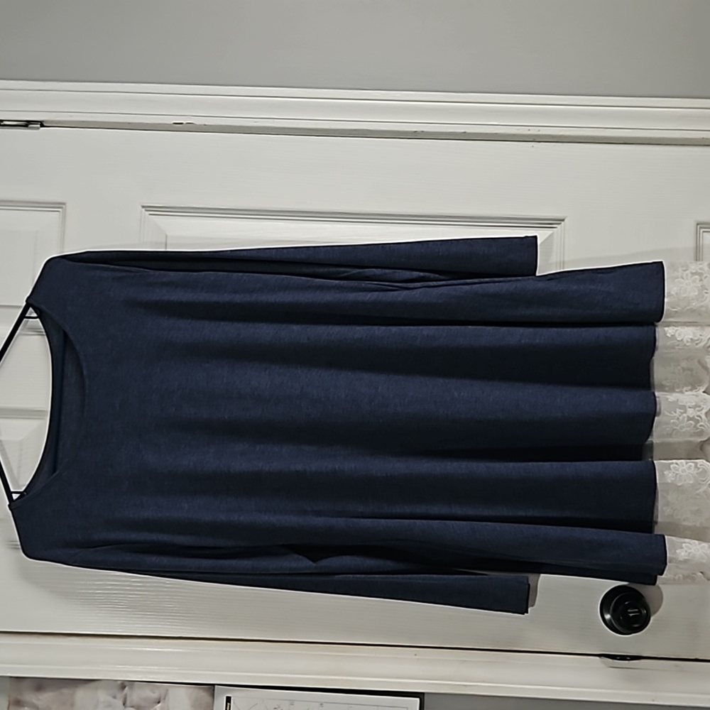 BOUTIQUE CUTE HEATHERED BLUE BOHO DRESS L